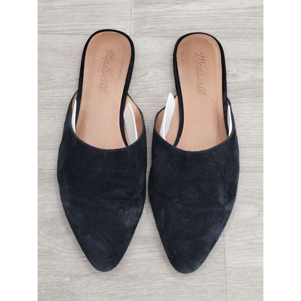 Madewell Pointed Toe Mules Women's Size 8.5 Black Suede Slip On Flats Shoes